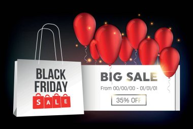 Soyut vektör kara Cuma satış planı. Sanat şablonu tasarımı, liste, sayfa, taklit broşür stili, afiş, fikir, kapak, kitap, boş, kart, reklam, poster, rozet