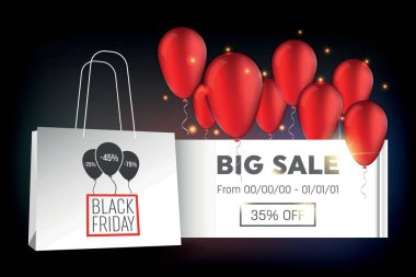 Soyut vektör kara Cuma satış planı. Sanat şablonu tasarımı, liste, sayfa, taklit broşür stili, afiş, fikir, kapak, kitap, boş, kart, reklam, poster, rozet