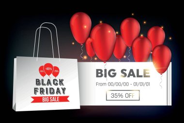 Soyut vektör kara Cuma satış planı. Sanat şablonu tasarımı, liste, sayfa, taklit broşür stili, afiş, fikir, kapak, kitap, boş, kart, reklam, poster, rozet