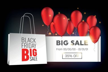 Soyut vektör kara Cuma satış planı. Sanat şablonu tasarımı, liste, sayfa, taklit broşür stili, afiş, fikir, kapak, kitap, boş, kart, reklam, poster, rozet