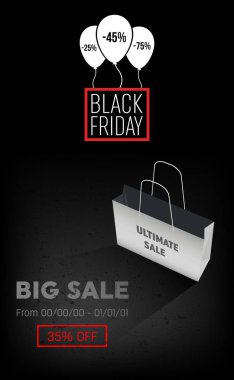 Soyut vektör kara Cuma satış planı. Sanat şablonu tasarımı, liste, sayfa, taklit broşür stili, afiş, fikir, kapak, kitap, boş, kart, reklam, poster, rozet