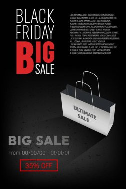 Soyut vektör kara Cuma satış planı. Sanat şablonu tasarımı, liste, sayfa, taklit broşür stili, afiş, fikir, kapak, kitap, boş, kart, reklam, poster, rozet