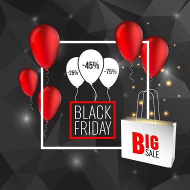 Soyut vektör kara Cuma satış planı. Sanat şablonu tasarımı, liste, sayfa, taklit broşür stili, afiş, fikir, kapak, kitap, boş, kart, reklam, poster, rozet