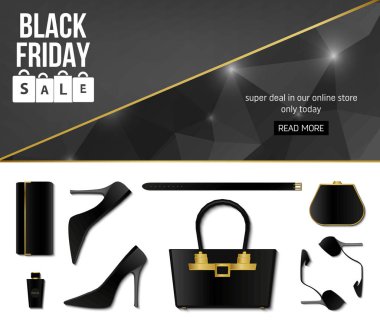 Soyut vektör kara Cuma satış planı. Sanat şablonu tasarımı, liste, sayfa, taklit broşür stili, afiş, fikir, kapak, kitap, boş, kart, reklam, poster, rozet