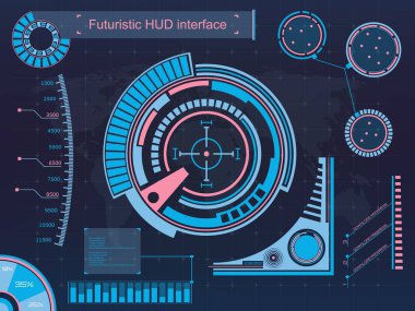Soyut gelecek, konsept vektör fütüristik mavi sanal grafik dokunmatik arayüzü HUD. Web, site, mobil uygulamalar için siyah arkaplan, tekno, çevrimiçi tasarım, iş, gui, ui.