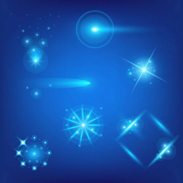 Concept créatif Ensemble vectoriel d'étoiles à effet de lumière brillante éclate avec des étincelles isolées sur fond noir. Pour la conception d'art de modèle d'illustration, bannière pour Noël célèbrent, rayon d'énergie flash magique — Image vectorielle