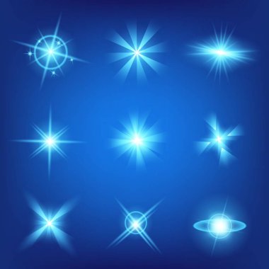 Parlak ışık efektlerinden oluşan yaratıcı bir konsept vektör kümesi siyah arka planda izole edilmiş kıvılcımlarla parlar. Resim tasarımı için, Noel kutlaması için pankart, sihirli ışık ışını