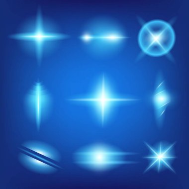 Parlak ışık efektlerinden oluşan yaratıcı bir konsept vektör kümesi siyah arka planda izole edilmiş kıvılcımlarla parlar. Resim tasarımı için, Noel kutlaması için pankart, sihirli ışık ışını