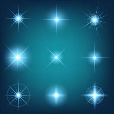 Parlak ışık efektlerinden oluşan yaratıcı bir konsept vektör kümesi siyah arka planda izole edilmiş kıvılcımlarla parlar. Resim tasarımı için, Noel kutlaması için pankart, sihirli ışık ışını