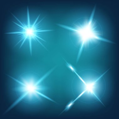 Parlak ışık efektlerinden oluşan yaratıcı bir konsept vektör kümesi siyah arka planda izole edilmiş kıvılcımlarla parlar. Resim tasarımı için, Noel kutlaması için pankart, sihirli ışık ışını