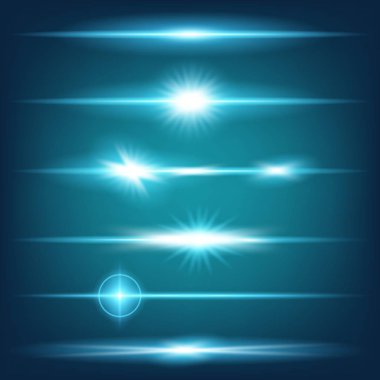 Parlak ışık efektlerinden oluşan yaratıcı bir konsept vektör kümesi siyah arka planda izole edilmiş kıvılcımlarla parlar. Resim tasarımı için, Noel kutlaması için pankart, sihirli ışık ışını