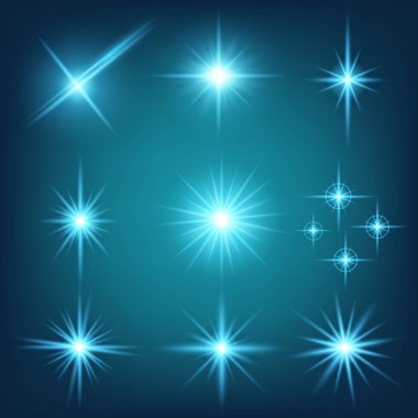 Parlak ışık efektlerinden oluşan yaratıcı bir konsept vektör kümesi siyah arka planda izole edilmiş kıvılcımlarla parlar. Resim tasarımı için, Noel kutlaması için pankart, sihirli ışık ışını