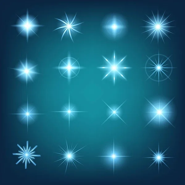 Concept créatif Ensemble vectoriel d'étoiles à effet de lumière brillante éclate avec des étincelles isolées sur fond noir. Pour la conception d'art de modèle d'illustration, bannière pour Noël célèbrent, rayon d'énergie flash magique — Image vectorielle