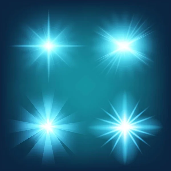 Concepto creativo Conjunto vectorial de estrellas con efecto de luz brillante estalla con destellos aislados sobre fondo negro. Para el diseño de arte de la plantilla de ilustración, banner para celebrar la Navidad, rayo mágico de energía flash — Vector de stock