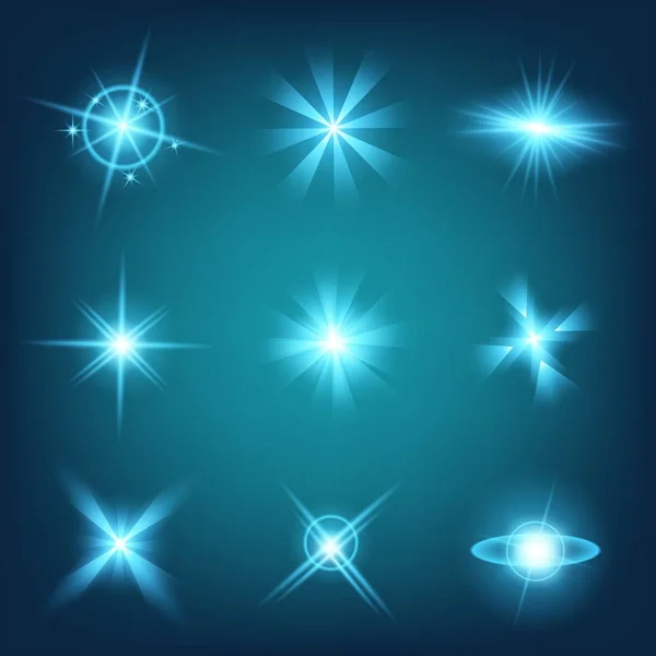 Concept créatif Ensemble vectoriel d'étoiles à effet de lumière brillante éclate avec des étincelles isolées sur fond noir. Pour la conception d'art de modèle d'illustration, bannière pour Noël célèbrent, rayon d'énergie flash magique — Image vectorielle