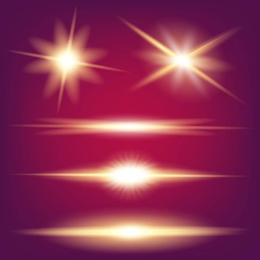 Parlak ışık efektlerinden oluşan yaratıcı bir konsept vektör kümesi siyah arka planda izole edilmiş kıvılcımlarla parlar. Resim tasarımı için, Noel kutlaması için pankart, sihirli ışık ışını