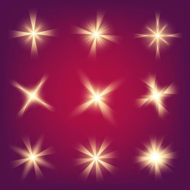 Parlak ışık efektlerinden oluşan yaratıcı bir konsept vektör kümesi siyah arka planda izole edilmiş kıvılcımlarla parlar. Resim tasarımı için, Noel kutlaması için pankart, sihirli ışık ışını