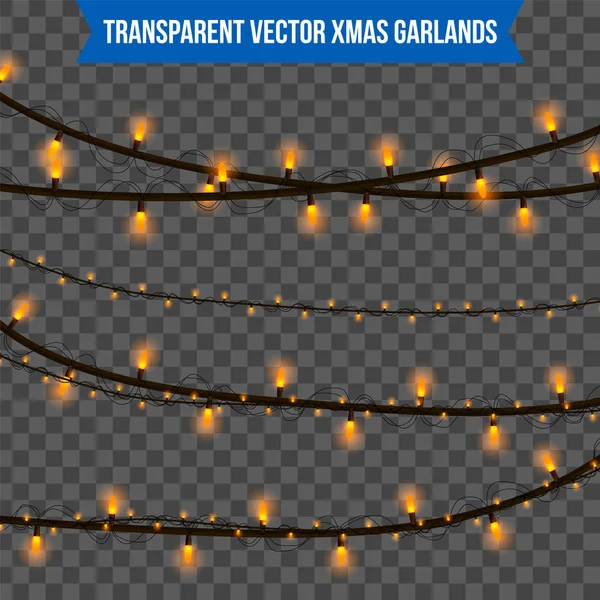 Abstrato criativo natal guirlanda luz isolada no fundo. modelo. Arte clipart ilustração vetorial para decoração de férias de Natal. Concepção elemento de design ideia. Lâmpada luminosa realista. Brilho — Vetor de Stock