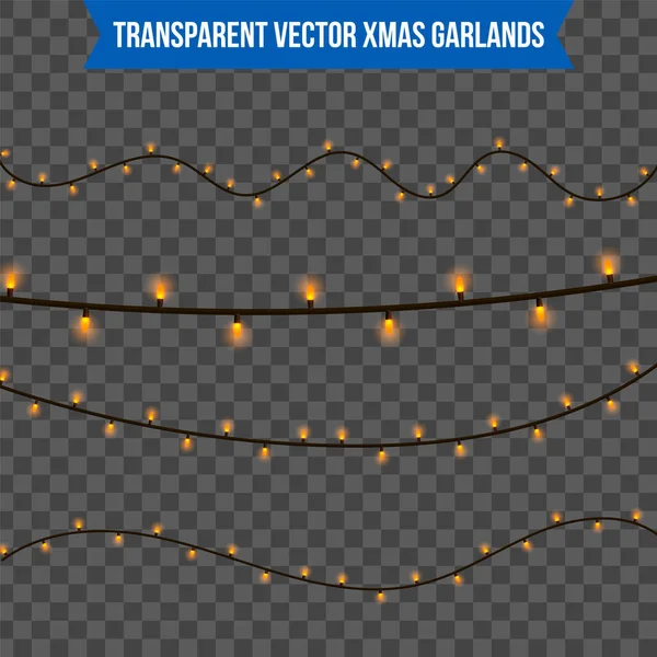 Abstrato criativo natal guirlanda luz isolada no fundo. modelo. Arte clipart ilustração vetorial para decoração de férias de Natal. Concepção elemento de design ideia. Lâmpada luminosa realista. Brilho — Vetor de Stock