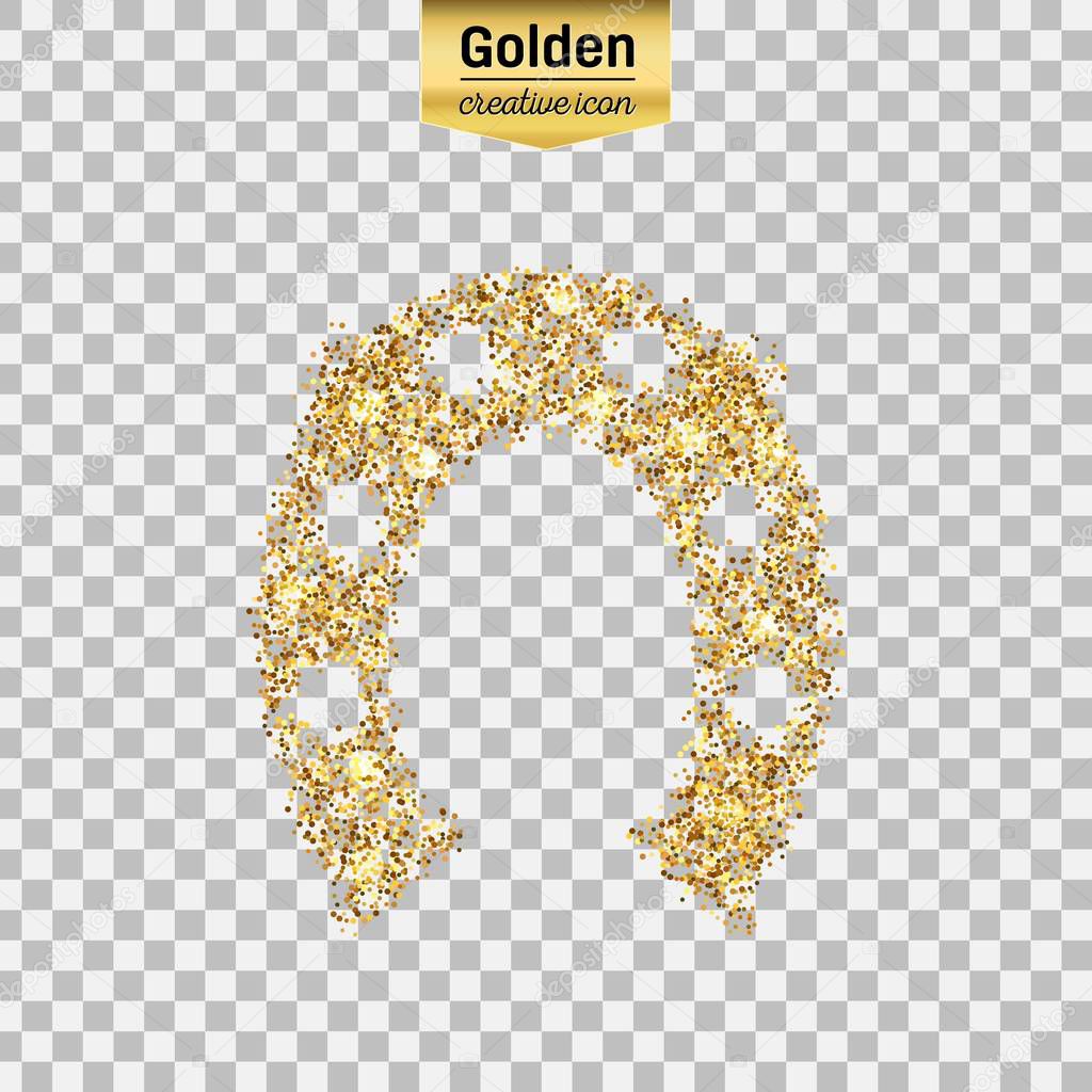 Gold glitter vector icon of hoof isolated on background. Art creative concept illustration for web, glow light confetti, bright sequins, sparkle tinsel, abstract bling, shimmer dust, foil.