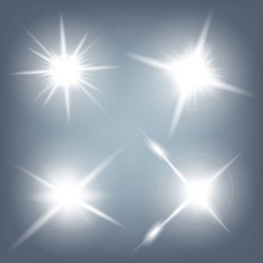 Parlak ışık efektlerinden oluşan yaratıcı bir konsept vektör kümesi siyah arka planda izole edilmiş kıvılcımlarla parlar. Resim tasarımı için, Noel kutlaması için pankart, sihirli ışık ışını