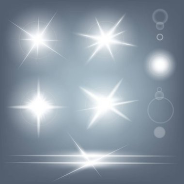 Parlak ışık efektlerinden oluşan yaratıcı bir konsept vektör kümesi siyah arka planda izole edilmiş kıvılcımlarla parlar. Resim tasarımı için, Noel kutlaması için pankart, sihirli ışık ışını