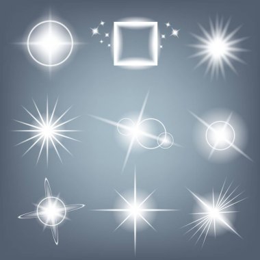 Parlak ışık efektlerinden oluşan yaratıcı bir konsept vektör kümesi siyah arka planda izole edilmiş kıvılcımlarla parlar. Resim tasarımı için, Noel kutlaması için pankart, sihirli ışık ışını