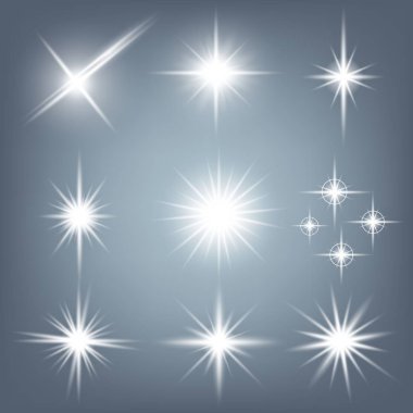 Parlak ışık efektlerinden oluşan yaratıcı bir konsept vektör kümesi siyah arka planda izole edilmiş kıvılcımlarla parlar. Resim tasarımı için, Noel kutlaması için pankart, sihirli ışık ışını