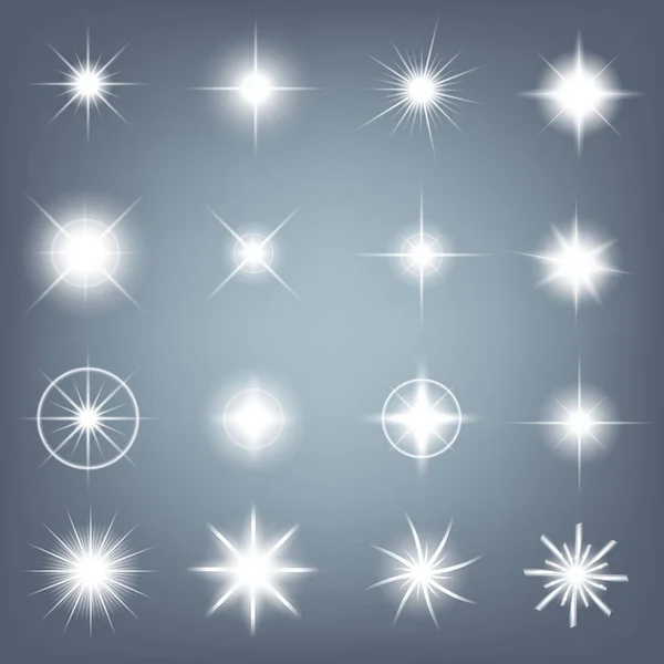 Concept créatif Ensemble vectoriel d'étoiles à effet de lumière brillante éclate avec des étincelles isolées sur fond noir. Pour la conception d'art de modèle d'illustration, bannière pour Noël célèbrent, rayon d'énergie flash magique — Image vectorielle