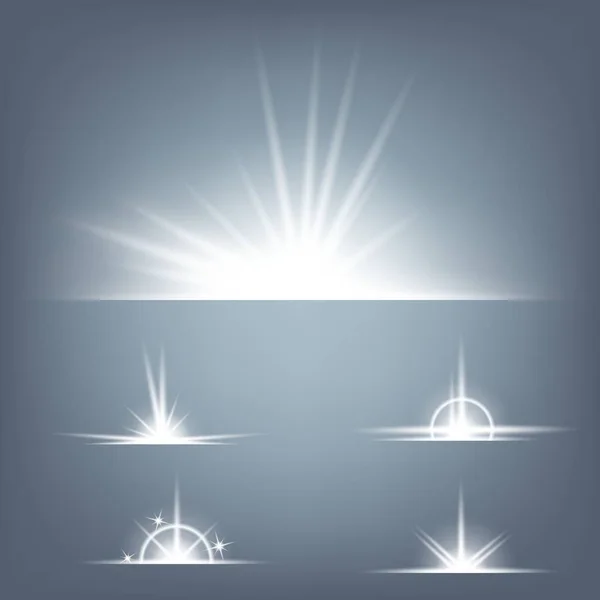 Conceito criativo Conjunto vetorial de estrelas de efeito de luz brilhante explode com faíscas isoladas em fundo preto. Para ilustração modelo arte design, banner para o Natal comemorar, raio de energia flash mágico — Vetor de Stock