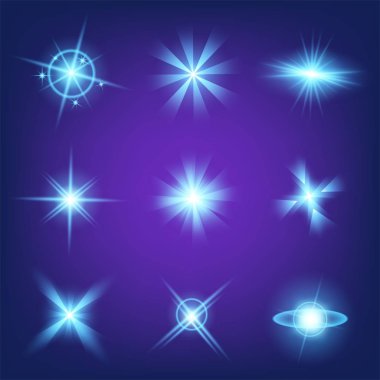 Parlak ışık efektlerinden oluşan yaratıcı bir konsept vektör kümesi siyah arka planda izole edilmiş kıvılcımlarla parlar. Resim tasarımı için, Noel kutlaması için pankart, sihirli ışık ışını