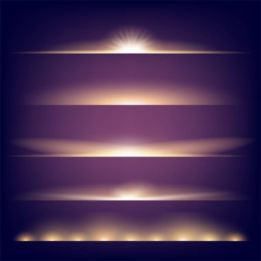 Parlak ışık efektlerinden oluşan yaratıcı bir konsept vektör kümesi siyah arka planda izole edilmiş kıvılcımlarla parlar. Resim tasarımı için, Noel kutlaması için pankart, sihirli ışık ışını