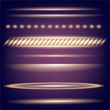 Parlak ışık efektlerinden oluşan yaratıcı bir konsept vektör kümesi siyah arka planda izole edilmiş kıvılcımlarla parlar. Resim tasarımı için, Noel kutlaması için pankart, sihirli ışık ışını