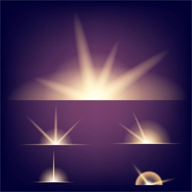 Parlak ışık efektlerinden oluşan yaratıcı bir konsept vektör kümesi siyah arka planda izole edilmiş kıvılcımlarla parlar. Resim tasarımı için, Noel kutlaması için pankart, sihirli ışık ışını