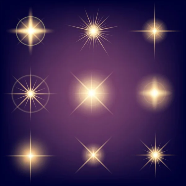 創造的なコンセプトベクトルセットの輝きの光の効果の星は、黒の背景に隔離された輝きでバースト。イラストテンプレートアートデザイン、クリスマスのためのバナー、魔法のフラッシュエネルギー線のために — ストックベクタ