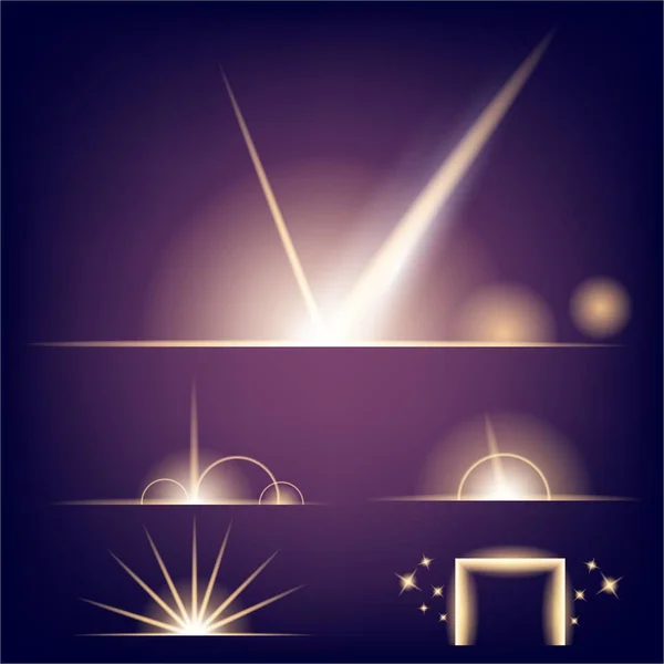Konsep kreatif Vektor set bintang efek cahaya menyala semburan dengan berkilau terisolasi pada latar belakang hitam. Untuk desain seni templat ilustrasi, spanduk untuk merayakan Natal, sinar energi kilat ajaib - Stok Vektor