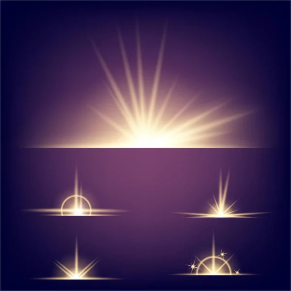 Concept créatif Ensemble vectoriel d'étoiles à effet de lumière brillante éclate avec des étincelles isolées sur fond noir. Pour la conception d'art de modèle d'illustration, bannière pour Noël célèbrent, rayon d'énergie flash magique — Image vectorielle