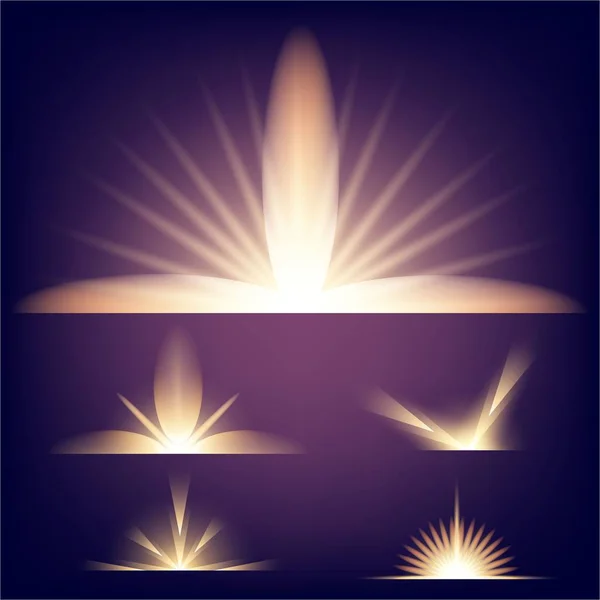 Conceito criativo Conjunto vetorial de estrelas de efeito de luz brilhante explode com faíscas isoladas em fundo preto. Para ilustração modelo arte design, banner para o Natal comemorar, raio de energia flash mágico —  Vetores de Stock