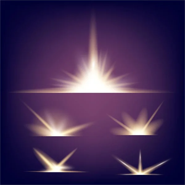 Conceito criativo Conjunto vetorial de estrelas de efeito de luz brilhante explode com faíscas isoladas em fundo preto. Para ilustração modelo arte design, banner para o Natal comemorar, raio de energia flash mágico —  Vetores de Stock