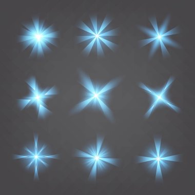 Parlak ışık efektlerinden oluşan yaratıcı bir konsept vektör kümesi siyah arka planda izole edilmiş kıvılcımlarla parlar. Resim tasarımı için, Noel kutlaması için pankart, sihirli ışık ışını.