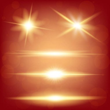 Parlak ışık efektlerinden oluşan yaratıcı bir konsept vektör kümesi siyah arka planda izole edilmiş kıvılcımlarla parlar. Resim tasarımı için, Noel kutlaması için pankart, sihirli ışık ışını.