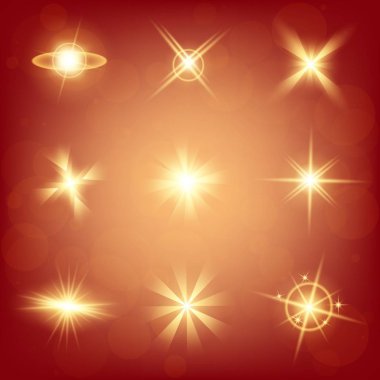 Parlak ışık efektlerinden oluşan yaratıcı bir konsept vektör kümesi siyah arka planda izole edilmiş kıvılcımlarla parlar. Resim tasarımı için, Noel kutlaması için pankart, sihirli ışık ışını.