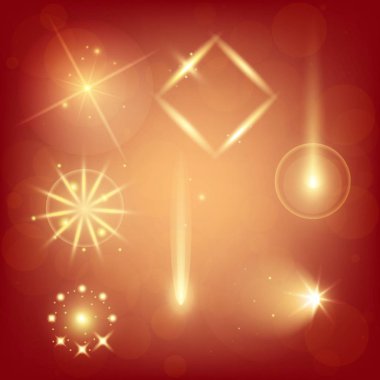 Parlak ışık efektlerinden oluşan yaratıcı bir konsept vektör kümesi siyah arka planda izole edilmiş kıvılcımlarla parlar. Resim tasarımı için, Noel kutlaması için pankart, sihirli ışık ışını.