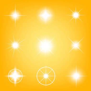 Parlak ışık efektlerinden oluşan yaratıcı bir konsept vektör kümesi siyah arka planda izole edilmiş kıvılcımlarla parlar. Resim tasarımı için, Noel kutlaması için pankart, sihirli ışık ışını.