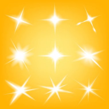 Parlak ışık efektlerinden oluşan yaratıcı bir konsept vektör kümesi siyah arka planda izole edilmiş kıvılcımlarla parlar. Resim tasarımı için, Noel kutlaması için pankart, sihirli ışık ışını.