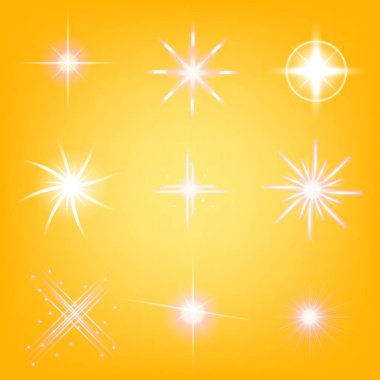 Parlak ışık efektlerinden oluşan yaratıcı bir konsept vektör kümesi siyah arka planda izole edilmiş kıvılcımlarla parlar. Resim tasarımı için, Noel kutlaması için pankart, sihirli ışık ışını.