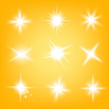 Parlak ışık efektlerinden oluşan yaratıcı bir konsept vektör kümesi siyah arka planda izole edilmiş kıvılcımlarla parlar. Resim tasarımı için, Noel kutlaması için pankart, sihirli ışık ışını.