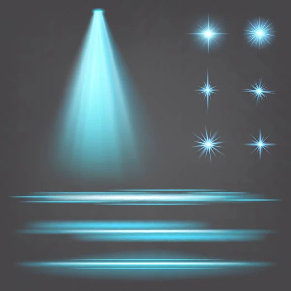 Kreatív koncepció Világító fényeffektus csillagok vektorkészlete fekete alapon izolált szikrákkal pattan ki. Illusztráció sablon művészet design, banner karácsonyra ünnepelni, mágikus flash energia sugár. — Stock Vector