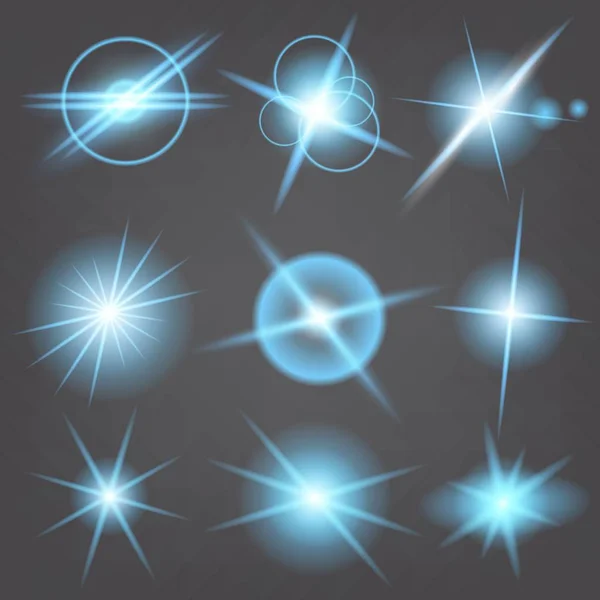 Concept créatif Ensemble vectoriel d'étoiles à effet de lumière brillante éclate avec des étincelles isolées sur fond noir. Pour la conception d'art de modèle d'illustration, bannière pour Noël célèbrent, rayon d'énergie flash magique. — Image vectorielle