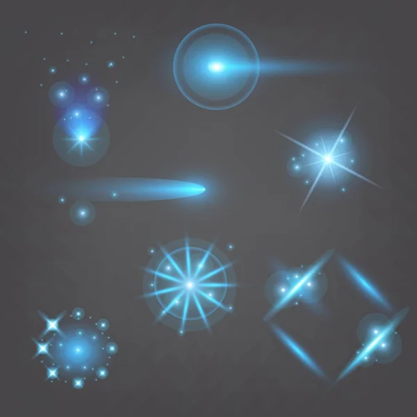 Творческая концепция Векторный набор светящихся световых эффектов звезд вспыхивает с выделенными на черном фоне блестками. Для иллюстрации искушайте арт-дизайн, баннер для празднования Рождества, волшебный луч вспышки энергии. — стоковый вектор